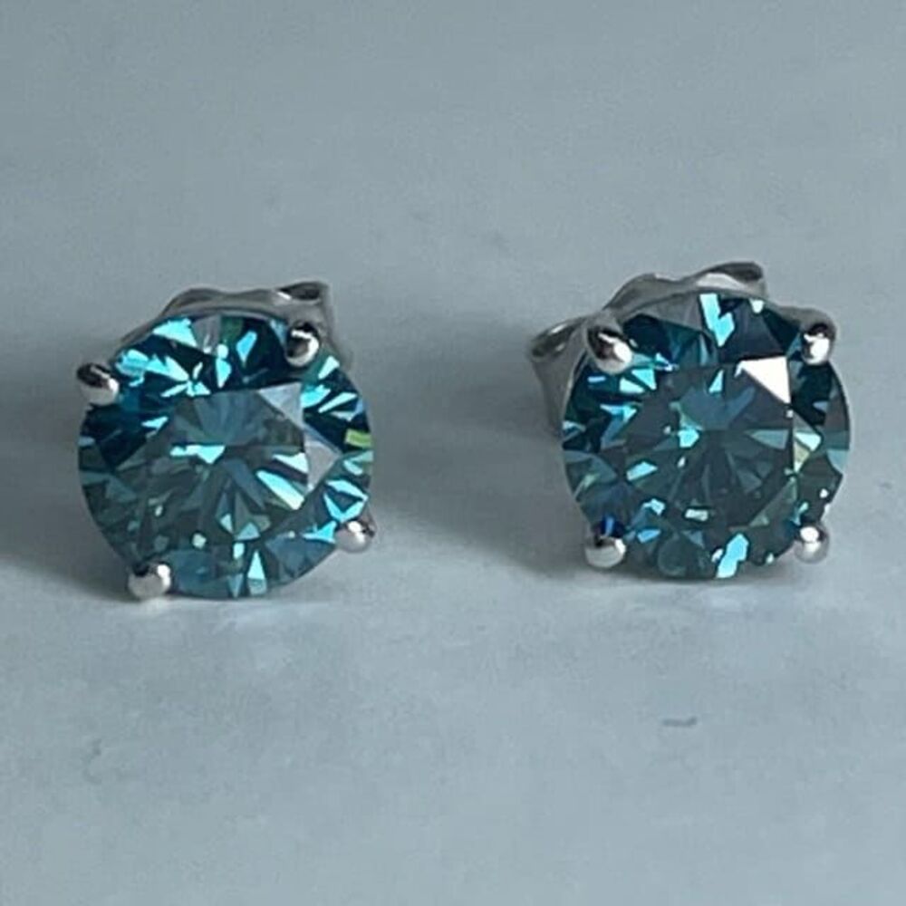 Blue Diamond Stud Earrings 1.77ct Round Lab Grown 14K White Gold IGI Certified